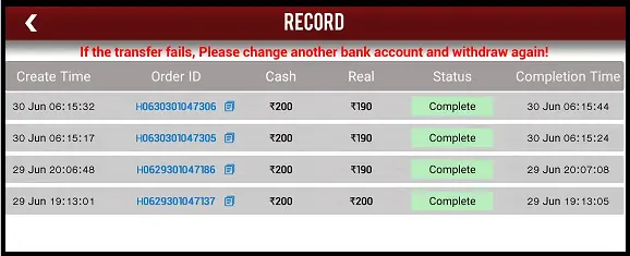 Teen Patti Live App Withdraw Proof